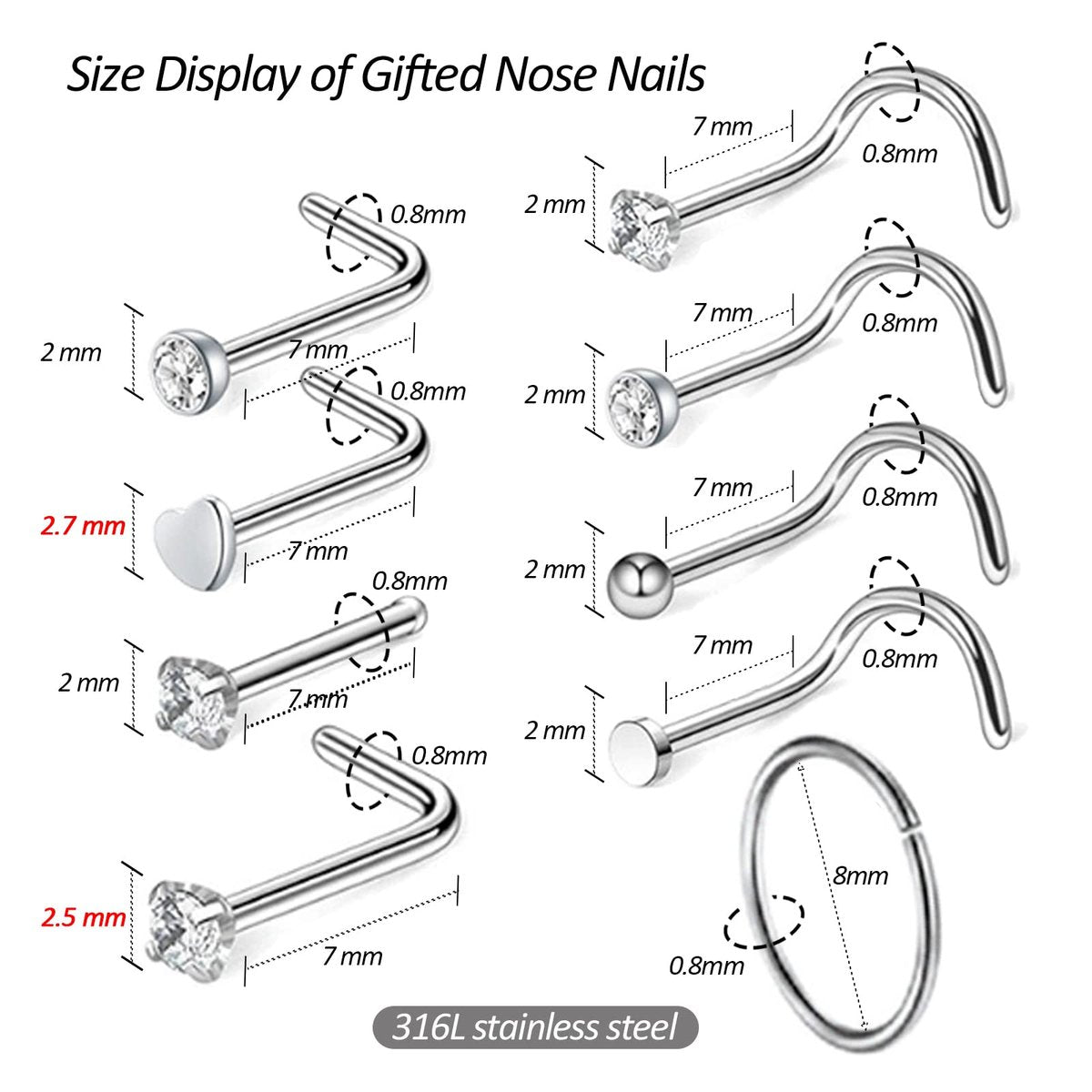 Firstomato 2 PCS Disposable Nose Piercing Gun Self Nose Piercing Kit - Hypoallergenic Surgical Steel Nose Studs - görsel 5