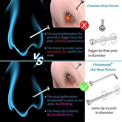 Firstomato 2 PCS Disposable Nose Piercing Gun Self Nose Piercing Kit - Hypoallergenic Surgical Steel Nose Studs