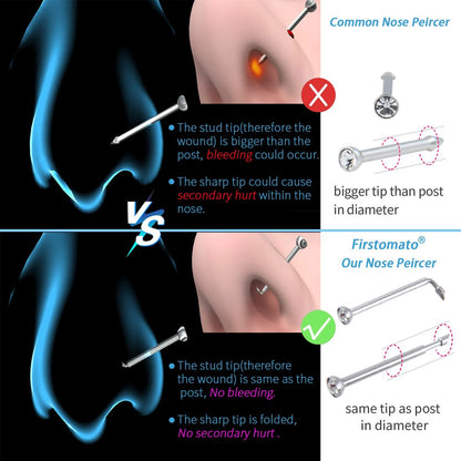 Firstomato 2 PCS Disposable Nose Piercing Gun Self Nose Piercing Kit - Hypoallergenic Surgical Steel Nose Studs