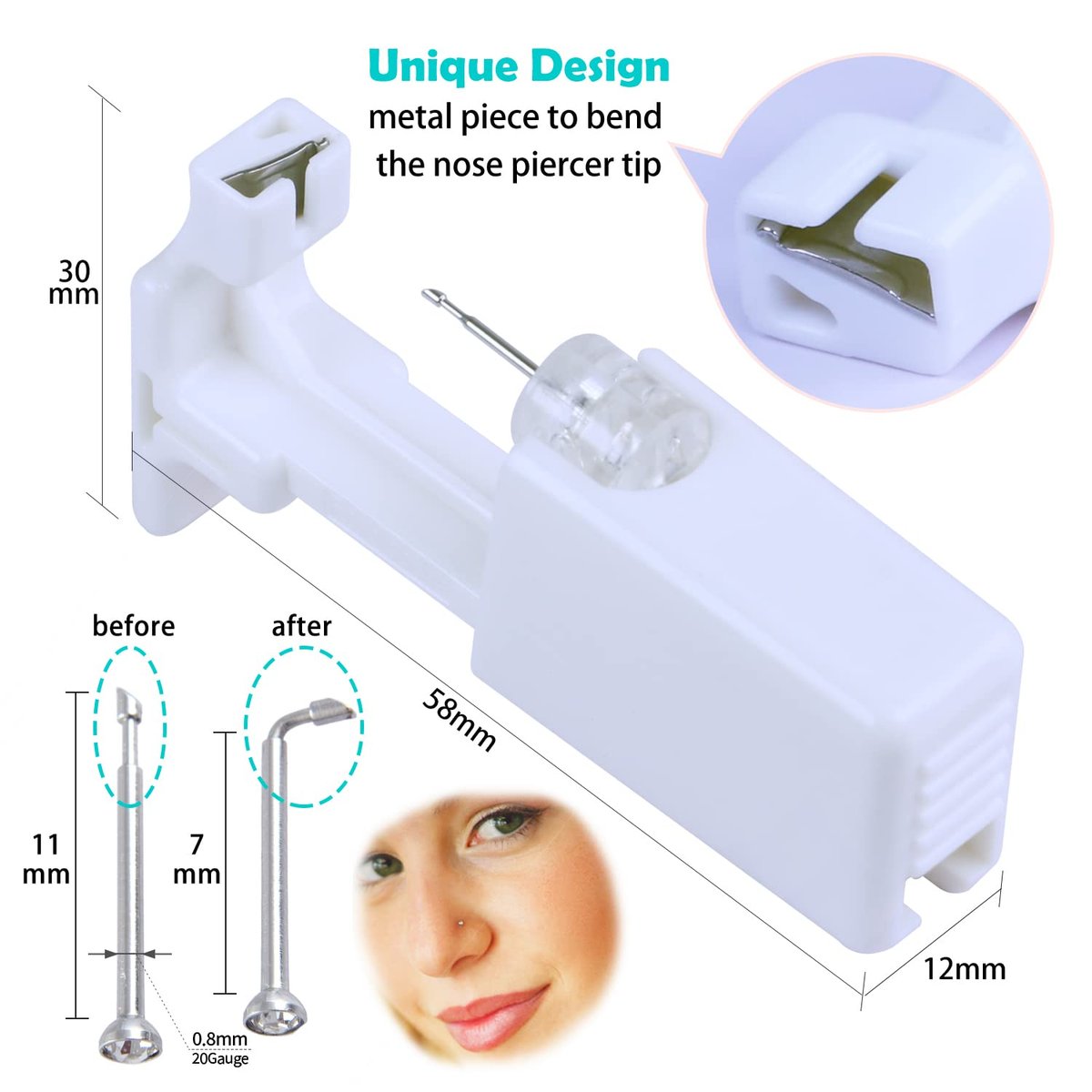 Firstomato 2 PCS Disposable Nose Piercing Gun Self Nose Piercing Kit - Hypoallergenic Surgical Steel Nose Studs - görsel 3