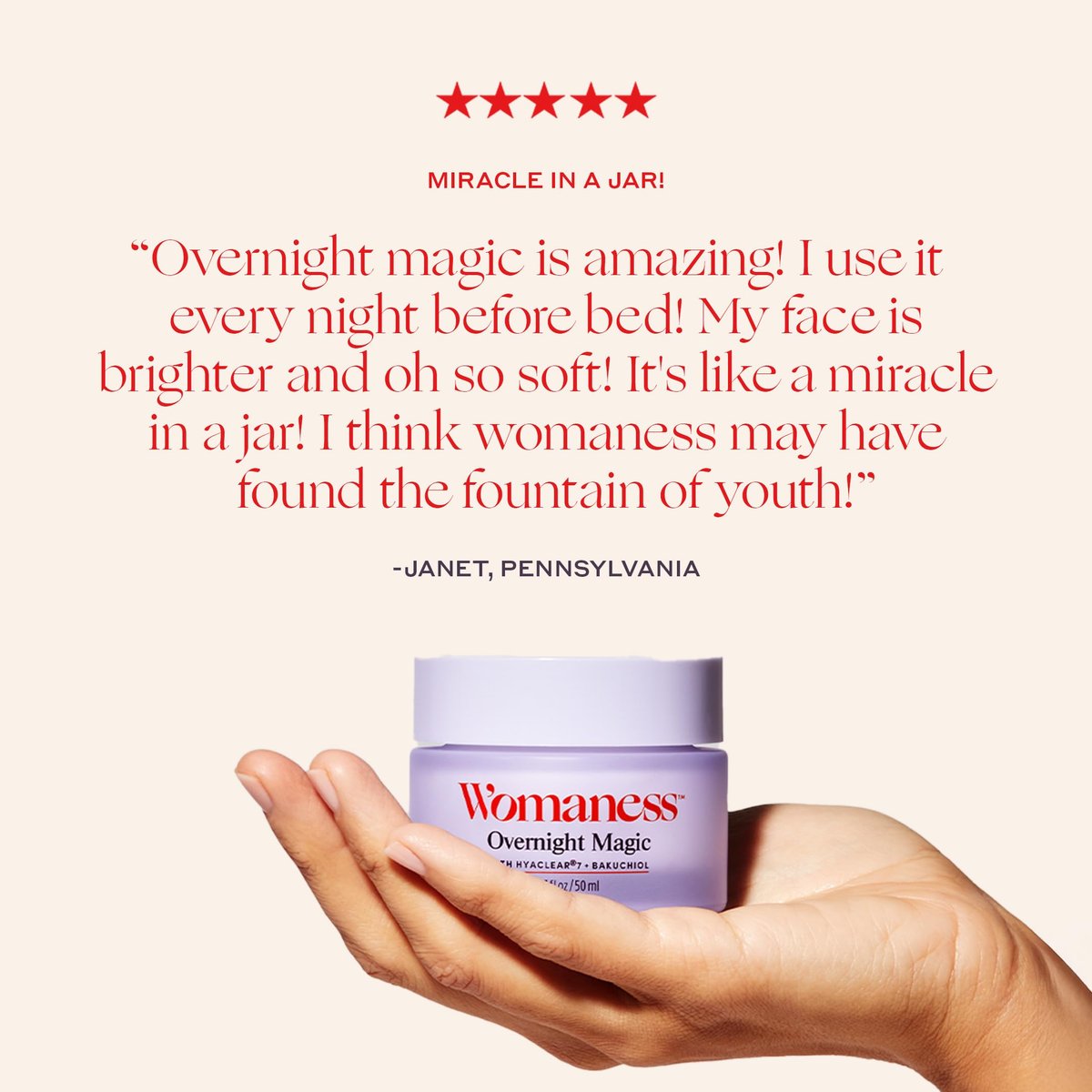 Womaness Overnight Magic Night & Day Face Cream for Women - Anti-Aging Cream with Hyaluronic Acid & Bakuchiol - Hydrating Facial Creams for Day or Night Use – Products for Radiant Aging Skin – 1.7oz Avelisse