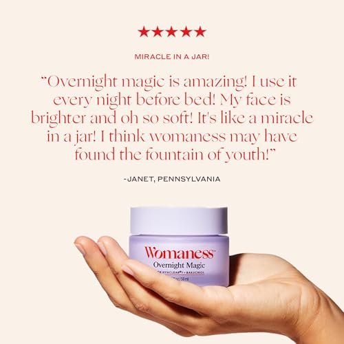 Womaness Overnight Magic Night & Day Face Cream for Women - Anti-Aging Cream with Hyaluronic Acid & Bakuchiol - Hydrating Facial Creams for Day or Night Use – Products for Radiant Aging Skin – 1.7oz Avelisse