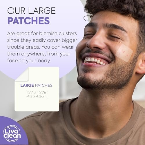 LivaClean 20CT Large Hydrocolloid Acne Patches - XL Pimple Patches for Nose, Face, Cystic Zits - Big Pore Strips & Bandages - görsel 8