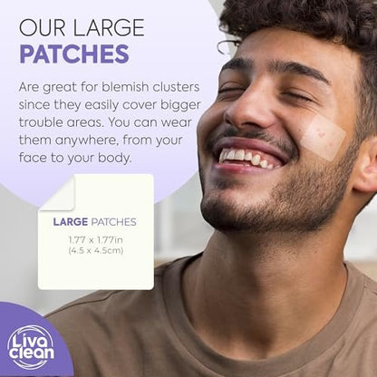 LivaClean 20CT Large Hydrocolloid Acne Patches - XL Pimple Patches for Nose, Face, Cystic Zits - Big Pore Strips & Bandages