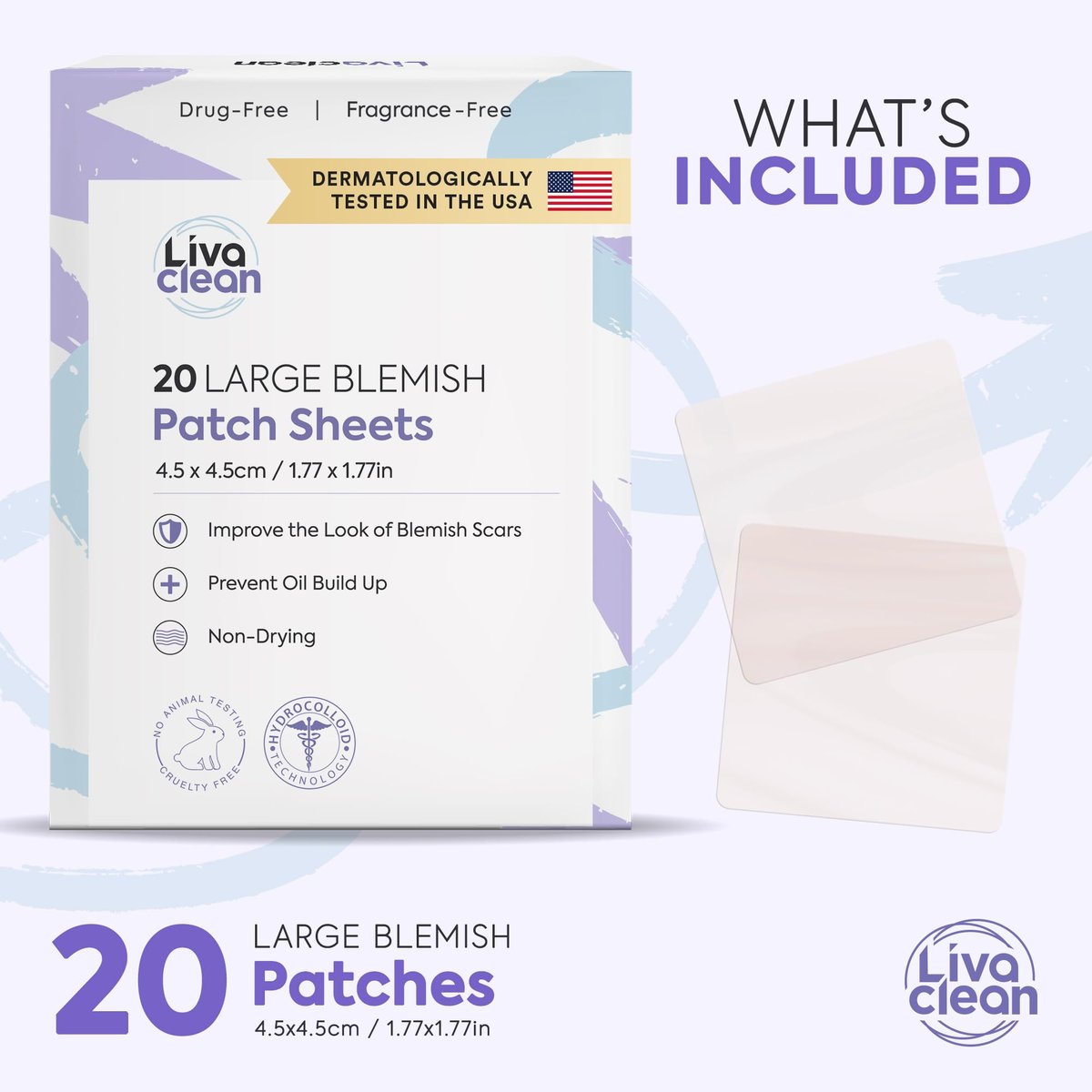 LivaClean 20CT Large Hydrocolloid Acne Patches - XL Pimple Patches for Nose, Face, Cystic Zits - Big Pore Strips & Bandages - görsel 3