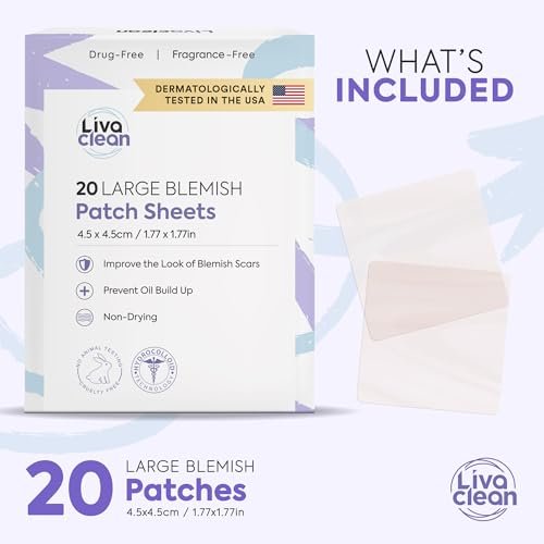 LivaClean 20CT Large Hydrocolloid Acne Patches - XL Pimple Patches for Nose, Face, Cystic Zits - Big Pore Strips & Bandages - görsel 4
