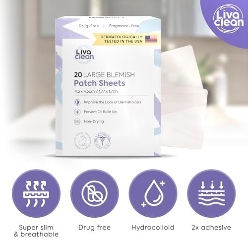 LivaClean 20CT Large Hydrocolloid Acne Patches - XL Pimple Patches for Nose, Face, Cystic Zits - Big Pore Strips & Bandages - görsel 10