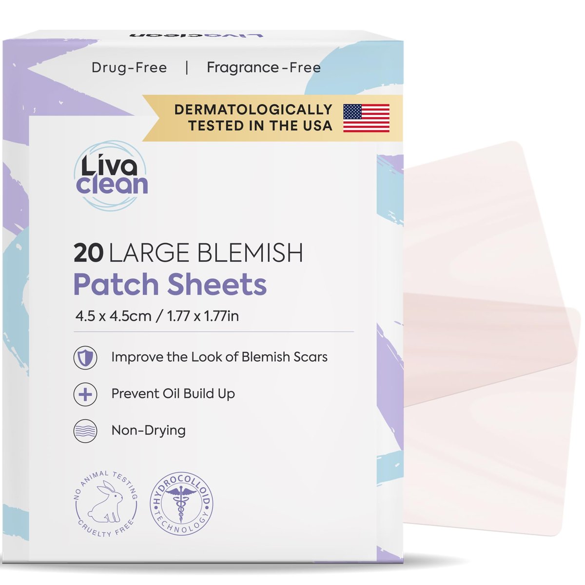 LivaClean 20CT Large Hydrocolloid Acne Patches - XL Pimple Patches for Nose, Face, Cystic Zits - Big Pore Strips & Bandages - görsel 1