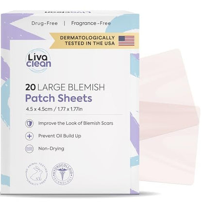 LivaClean 20CT Large Hydrocolloid Acne Patches - XL Pimple Patches for Nose, Face, Cystic Zits - Big Pore Strips & Bandages