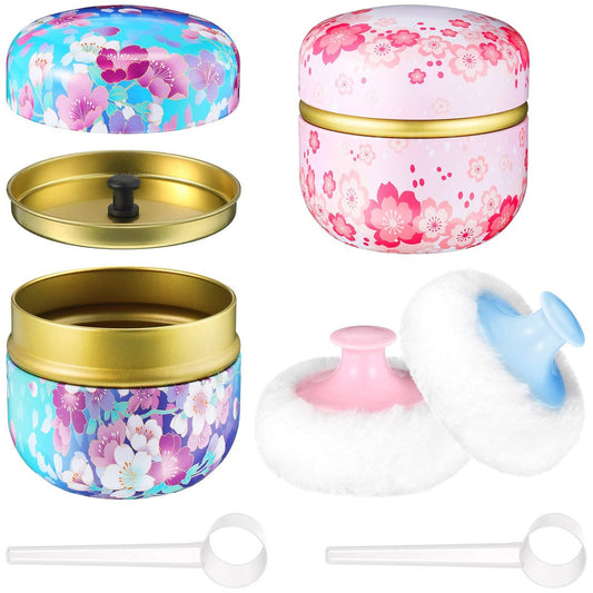 Chengu 2 Sets Body Powder Puff and Container – Soft Puffs, Spoon, and Dusting Loose Powder Container for Baby, Women, Home and Travel