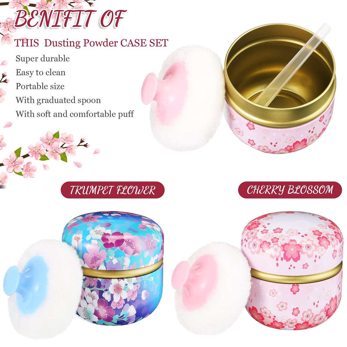 Chengu 2 Sets Body Powder Puff and Container – Capacity per container: Approximately 2 oz (60 ml) – Image 11