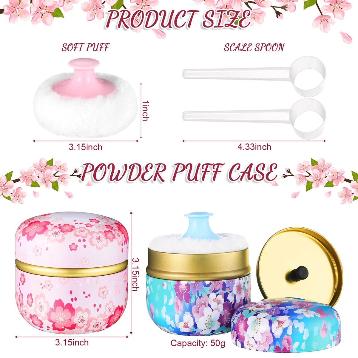 Chengu 2 Sets Body Powder Puff and Container – Leak-Proof Container: Each container has a secure screw-on lid that – Image 3