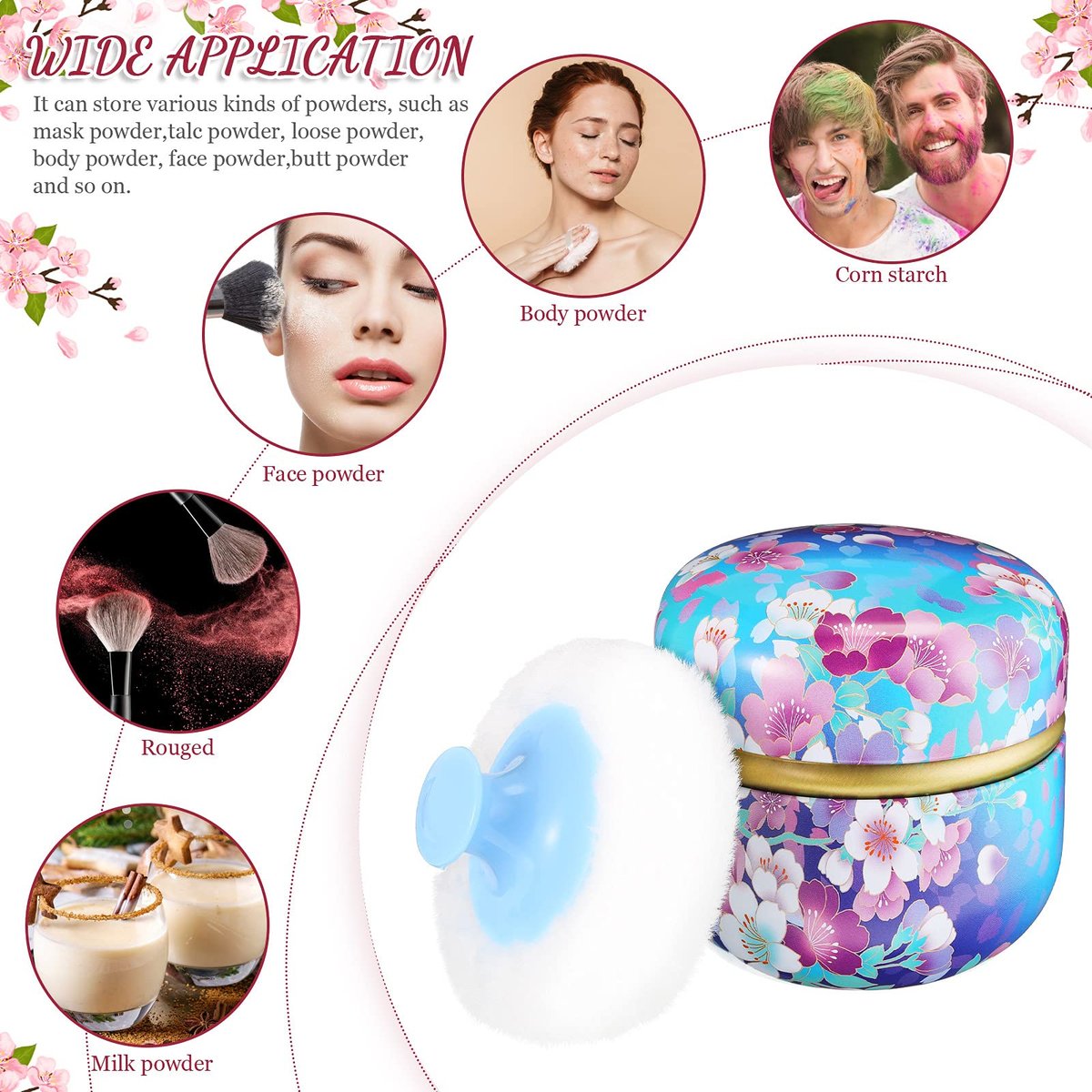 Chengu 2 Sets Body Powder Puff and Container – Package Dimensions: 4.5 x 3.5 x 2.5 inches – Image 7