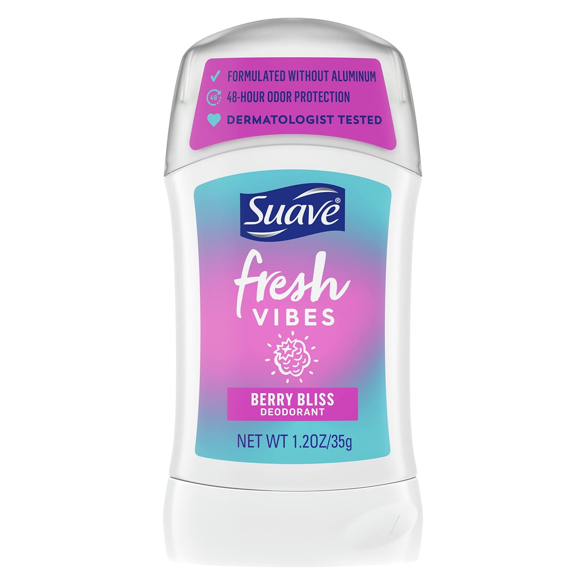 Suave Fresh Vibes Aluminum Free Deodorant Stick, Berry Bliss, 48 Hour Odor Protection, Dermatologist Tested, 1.2 oz - görsel 1