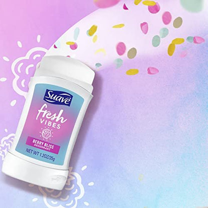 Suave Fresh Vibes Aluminum Free Deodorant Stick, Berry Bliss, 48 Hour Odor Protection, Dermatologist Tested, 1.2 oz