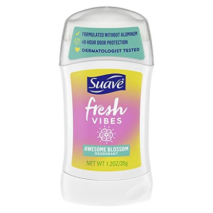Suave Fresh Vibes Deodorant Stick, Awesome Blossom Scent, Aluminum Free, 48 Hour Odor Protection, 1.2 oz