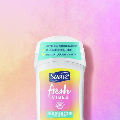Suave Fresh Vibes Deodorant Stick, Awesome Blossom Scent, Aluminum Free, 48 Hour Odor Protection, 1.2 oz
