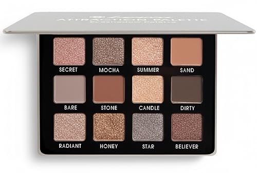 Lamora Attraction Eyeshadow Palette - 12 Soft Brown Neutral Shadows, Matte & Shimmer, Long-Lasting Travel Makeup with Mirror Avelisse