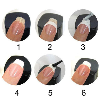 BlingKingdom 576pcs French Nail Stickers - Self-Adhesive Smile Line Guides, Moon Shape Design for Manicure, White Vinyl Stencils