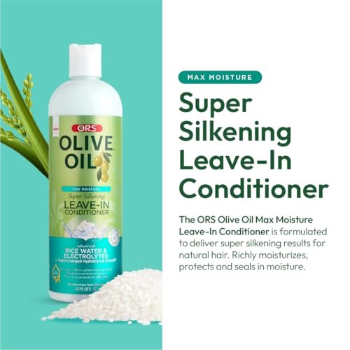 ORS Olive Oil Max Moisture Leave-In Conditioner with Rice Water and Electrolytes - Supercharged Hair Hydration, 16 oz Avelisse