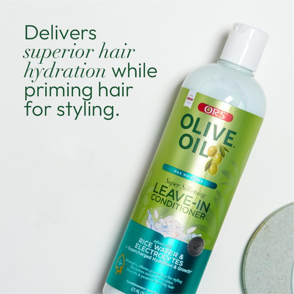 ORS Olive Oil Max Moisture Leave-In Conditioner with Rice Water and Electrolytes - Supercharged Hair Hydration, 16 oz Avelisse