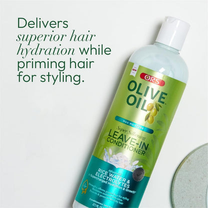 ORS Olive Oil Max Moisture Leave-In Conditioner with Rice Water and Electrolytes - Supercharged Hair Hydration, 16 oz Avelisse