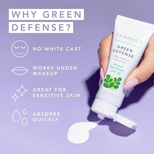 Farmacy Mineral Face Sunscreen SPF 30 - Broad Spectrum Zinc Oxide Sunscreen for Face - Daily Defense Sheer Mineral SPF for Sensitive Skin - Absorbs Quickly + Leaves No White Cast (50ml) Avelisse