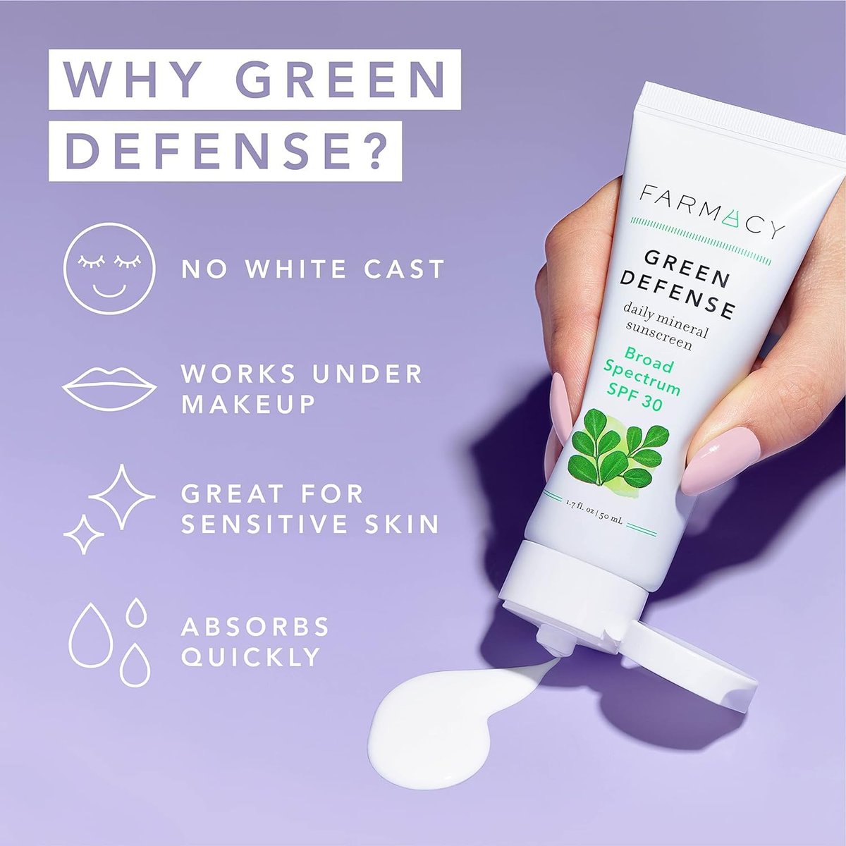 Farmacy Mineral Face Sunscreen SPF 30 - Broad Spectrum Zinc Oxide Sunscreen for Face - Daily Defense Sheer Mineral SPF for Sensitive Skin - Absorbs Quickly + Leaves No White Cast (50ml) Avelisse