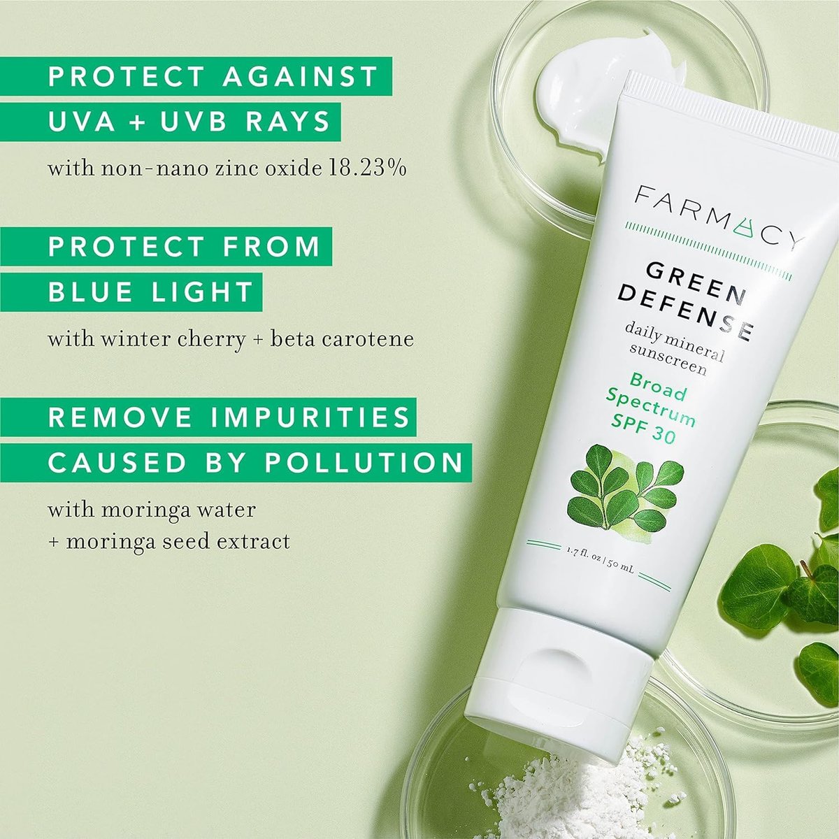 Farmacy Mineral Face Sunscreen SPF 30 - Broad Spectrum Zinc Oxide Sunscreen for Face - Daily Defense Sheer Mineral SPF for Sensitive Skin - Absorbs Quickly + Leaves No White Cast (50ml) Avelisse