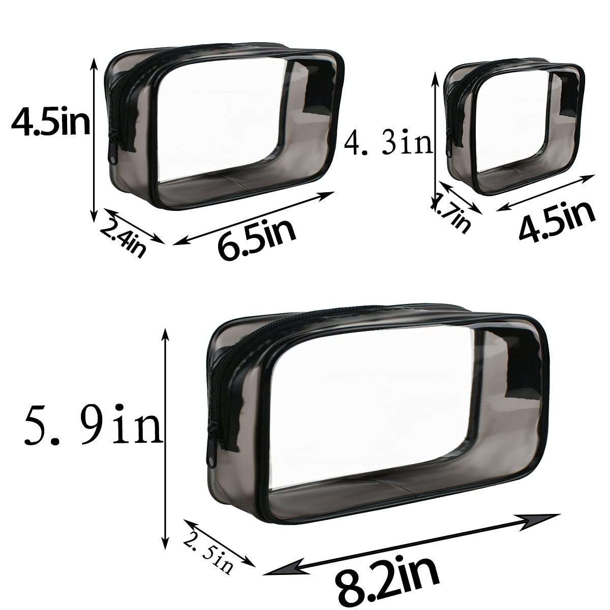 4 Pack Clear Cosmetic Bag for Travel - TSA Approved Toiletry Makeup Pouch - Carry-on Airport Airline Compliant - Portable PVC Waterproof With Zipper for Women - Quart Size Set - görsel 3