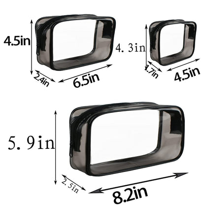 4 Pack Clear Cosmetic Bag for Travel - TSA Approved Toiletry Makeup Pouch - Carry-on Airport Airline Compliant - Portable PVC Waterproof With Zipper for Women - Quart Size Set