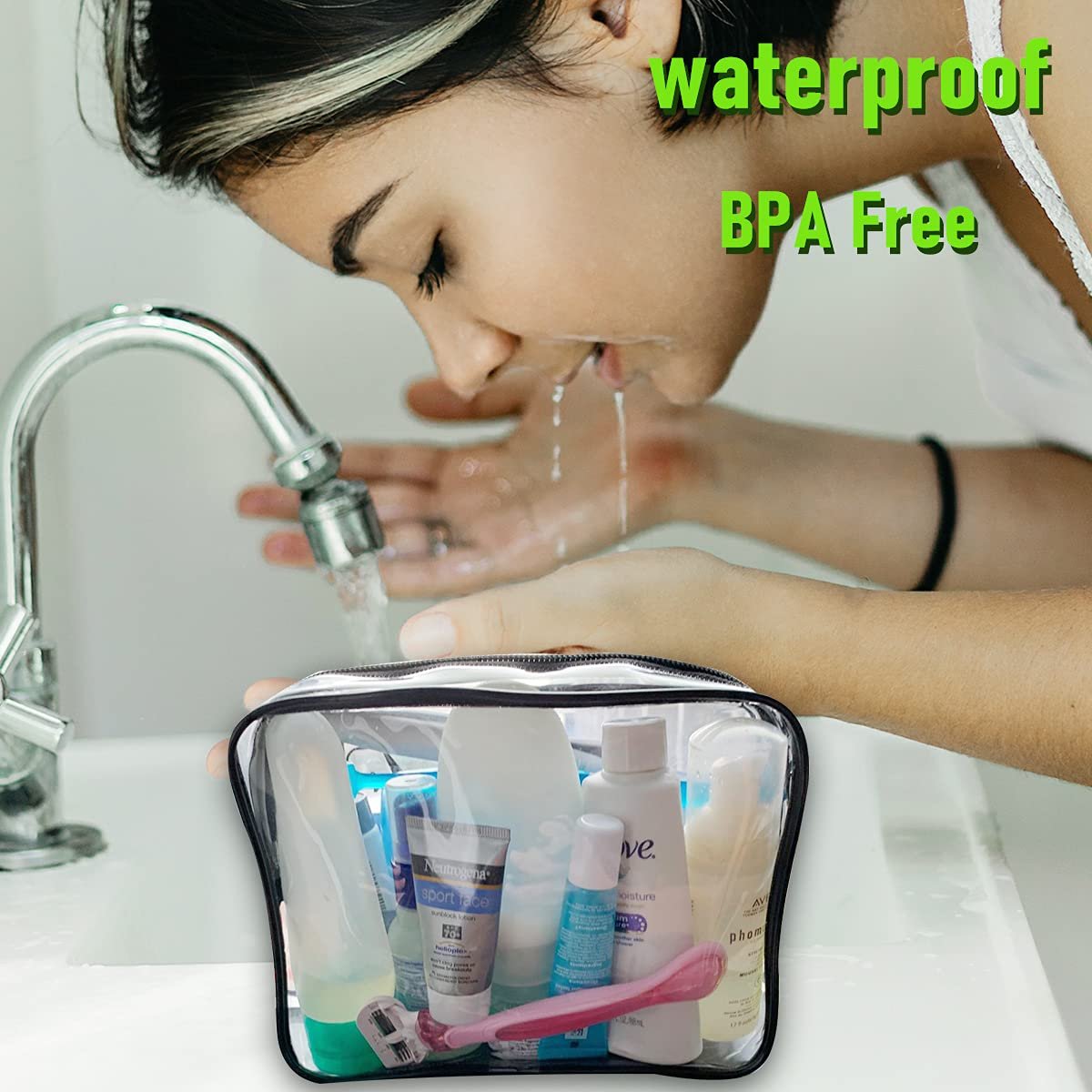 4 Pack Clear Cosmetic Bag for Travel - TSA Approved Toiletry Makeup Pouch - Carry-on Airport Airline Compliant - Portable PVC Waterproof With Zipper for Women - Quart Size Set - görsel 5