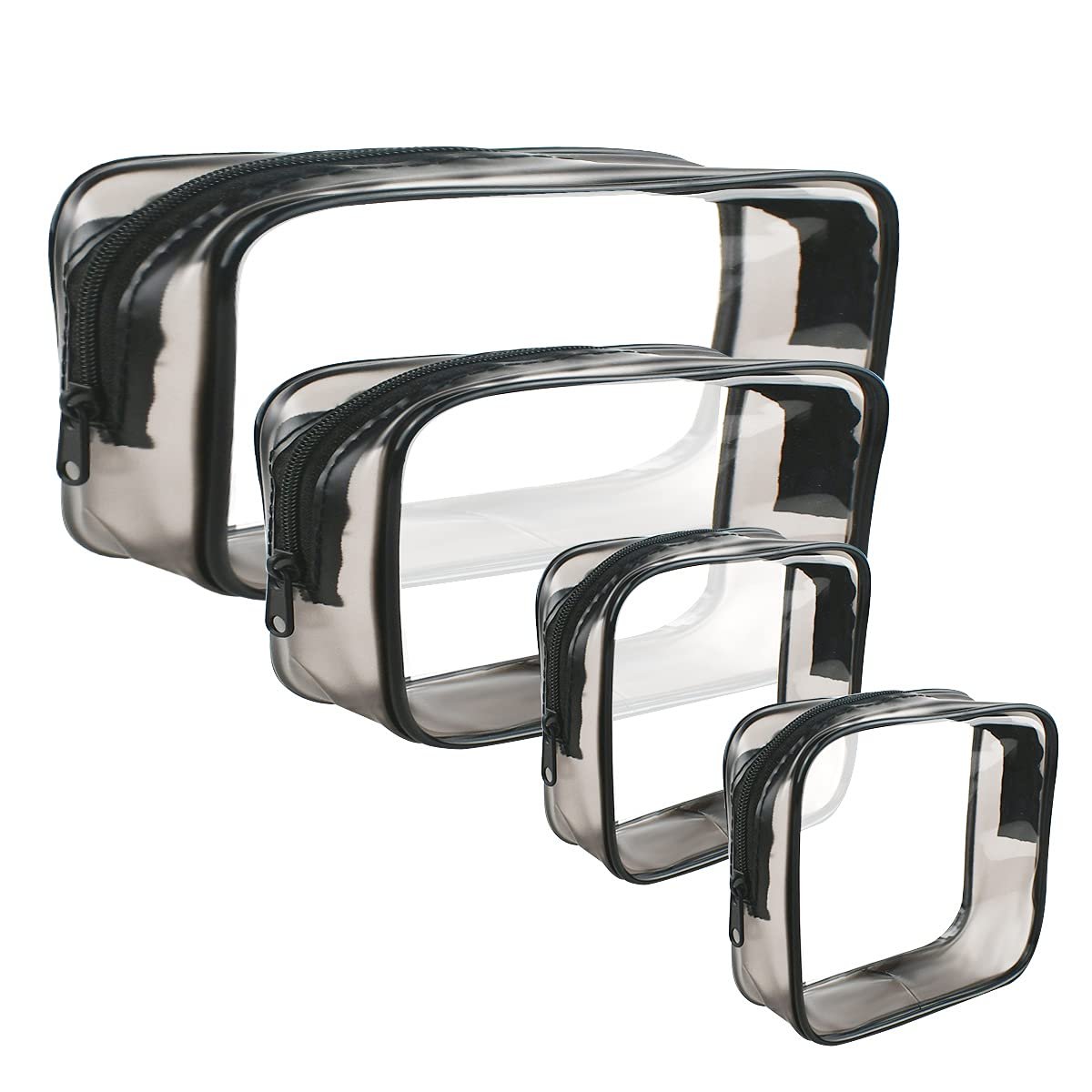 4 Pack Clear Cosmetic Bag for Travel - TSA Approved Toiletry Makeup Pouch - Carry-on Airport Airline Compliant - Portable PVC Waterproof With Zipper for Women - Quart Size Set - görsel 1