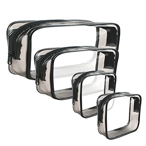 4 Pack Clear Cosmetic Bag for Travel - TSA Approved Toiletry Makeup Pouch - Carry-on Airport Airline Compliant - Portable PVC Waterproof With Zipper for Women - Quart Size Set - görsel 2