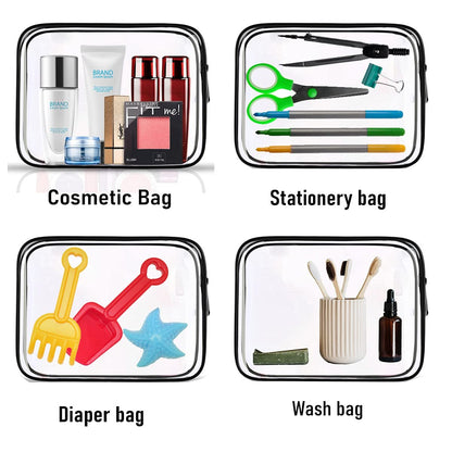 4 Pack Clear Cosmetic Bag for Travel - TSA Approved Toiletry Makeup Pouch - Carry-on Airport Airline Compliant - Portable PVC Waterproof With Zipper for Women - Quart Size Set