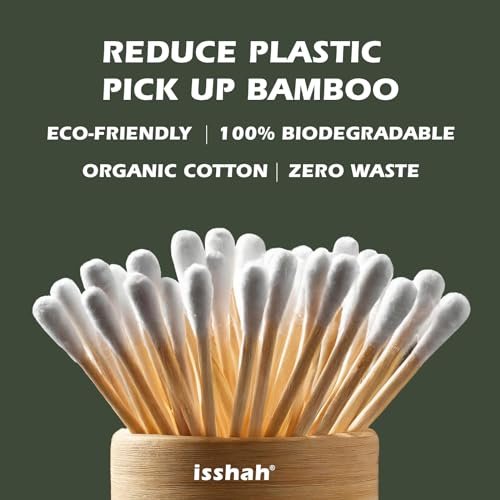 Isshah Bamboo Cotton Swabs – 500 Count, FSC Certified, PETA Approved, Eco-Friendly & Biodegradable Ear Sticks - görsel 6