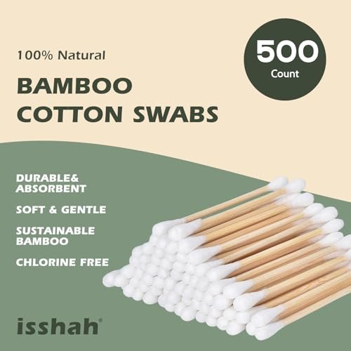 Isshah Bamboo Cotton Swabs – 500 Count, FSC Certified, PETA Approved, Eco-Friendly & Biodegradable Ear Sticks - görsel 4