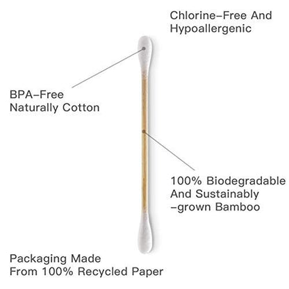 Isshah Bamboo Cotton Swabs – 500 Count, FSC Certified, PETA Approved, Eco-Friendly & Biodegradable Ear Sticks