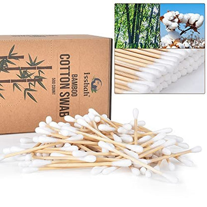Isshah Bamboo Cotton Swabs – 500 Count, FSC Certified, PETA Approved, Eco-Friendly & Biodegradable Ear Sticks