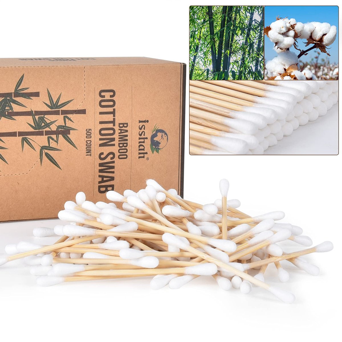 Isshah Bamboo Cotton Swabs – 500 Count, FSC Certified, PETA Approved, Eco-Friendly & Biodegradable Ear Sticks - görsel 17