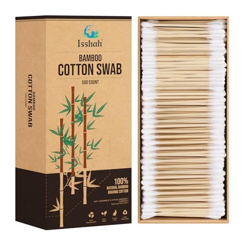 Isshah Bamboo Cotton Swabs – 500 Count, FSC Certified, PETA Approved, Eco-Friendly & Biodegradable Ear Sticks - görsel 2