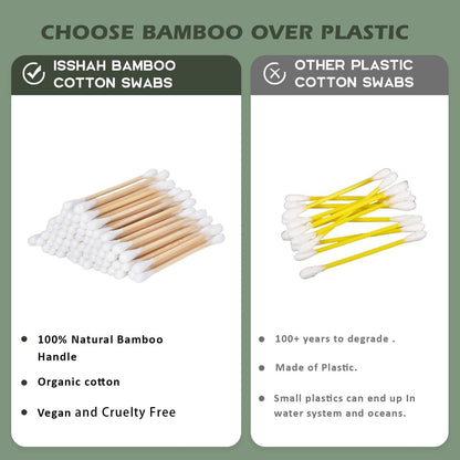 Isshah Bamboo Cotton Swabs – 500 Count, FSC Certified, PETA Approved, Eco-Friendly & Biodegradable Ear Sticks