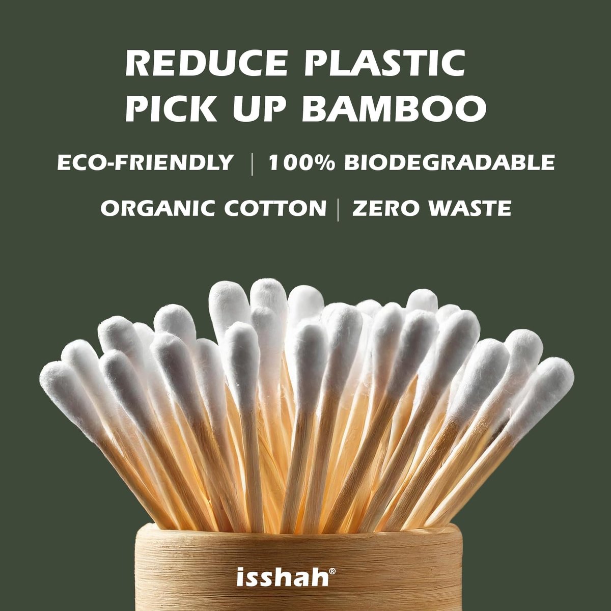 Isshah Bamboo Cotton Swabs – 500 Count, FSC Certified, PETA Approved, Eco-Friendly & Biodegradable Ear Sticks - görsel 5