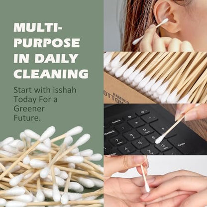 Isshah Bamboo Cotton Swabs – 500 Count, FSC Certified, PETA Approved, Eco-Friendly & Biodegradable Ear Sticks