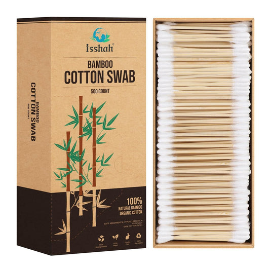 Isshah Bamboo Cotton Swabs – 500 Count, FSC Certified, PETA Approved, Eco-Friendly & Biodegradable Ear Sticks