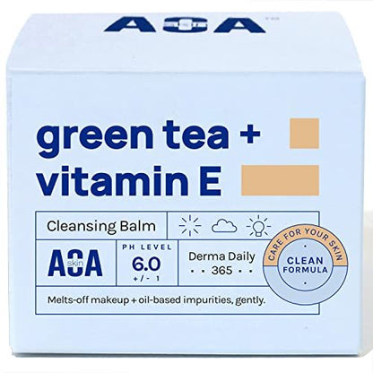 AOA STUDIO Green Tea & Vitamin E Cleansing Balm - Waterproof Makeup Remover, Oil Based, K-Beauty Skincare, Soothing & Brightening, 3.38 Fl Oz