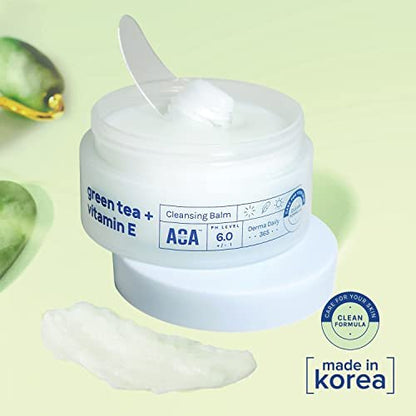 AOA STUDIO Green Tea & Vitamin E Cleansing Balm - Waterproof Makeup Remover, Oil Based, K-Beauty Skincare, Soothing & Brightening, 3.38 Fl Oz