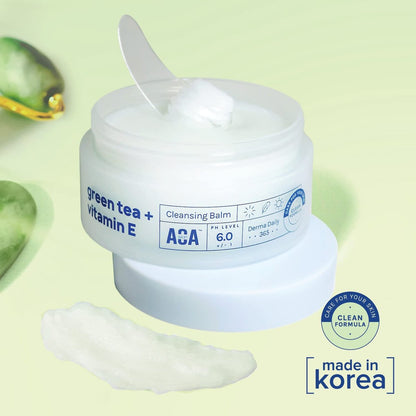 AOA STUDIO Green Tea & Vitamin E Cleansing Balm - Waterproof Makeup Remover, Oil Based, K-Beauty Skincare, Soothing & Brightening, 3.38 Fl Oz