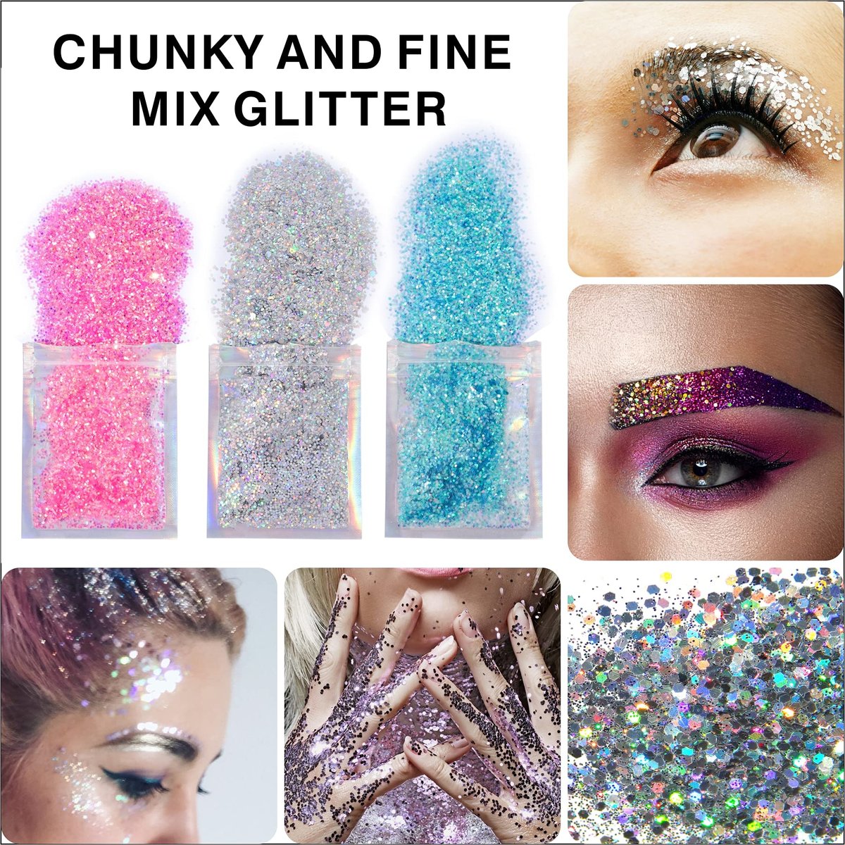 Face Gems 6 Sheets Stick On Rhinestones Stickers - 30g Chunky Glitter Gemstones Temporary Tattoo for Women Festival Rave Outfit Euphoria Accessories (3 Luminous) Avelisse