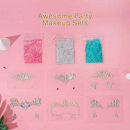 Face Gems 6 Sheets Stick On Rhinestones Stickers - 30g Chunky Glitter Gemstones Temporary Tattoo for Women Festival Rave Outfit Euphoria Accessories (3 Luminous) Avelisse